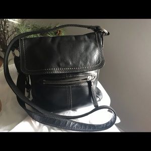 Fossil black leather hobo style cross body bag with space for everything.